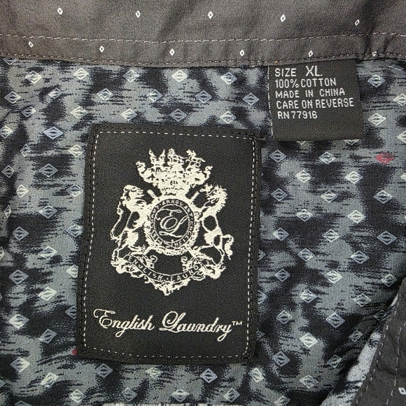English Laundry Men’s Long Sleeve Shirt XL Geometric Microprint Navy Gray Button - Picture 7 of 8